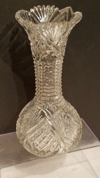 Vintage Brilliant Cut Glass Tall Vase 9 ".  Nr