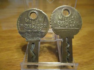 Vintage Mills Novelty Co.  Chicago Slot Machine Brass Keys (2)