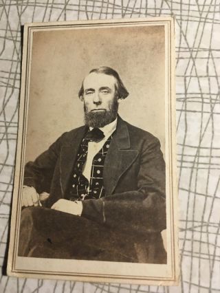 1860s Cdv Photo Civil War Era Silk Vest Bearded Man Wakeman E Rockford Illinois