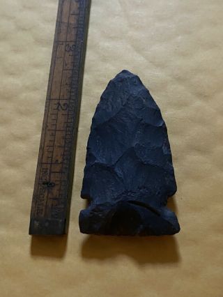 Authentic Black Flint Arrowhead Spearpoint Notched Base Native American