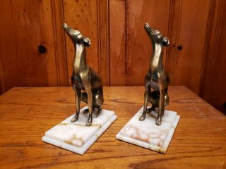 Vintage Bronze Greyhound Dog Bookend Decorative Marble Base