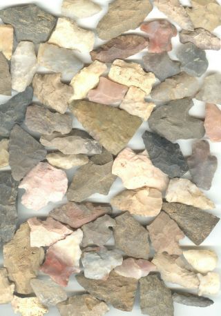 50 - Authentic Arrowheads Heavily,  As Found,  Some Whole,