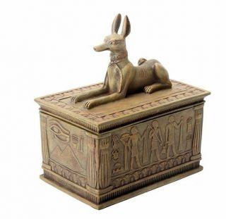 Ancient Egyptian Sandstone Anubis God Of The Afterlife Small Jewelry Trinket Box