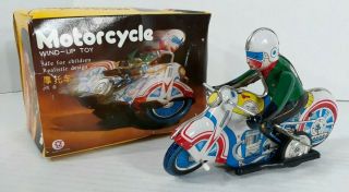 Vintage Motorcycle Tin Wind - Up Toy Ms 702 China 1960 