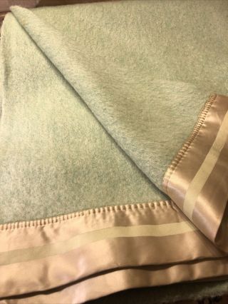 Vtg Kenwood Products Wool Blanket Lt.  Blue Satin Trim Ramcrest 90 " L " X 75 " W