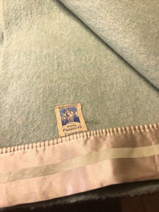 Vtg Kenwood Products Wool Blanket Lt.  Blue Satin Trim Ramcrest 90 