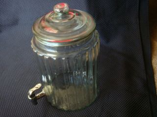 Vintage Ribbed Glass Beverage Dispenser With Spigot And Lid