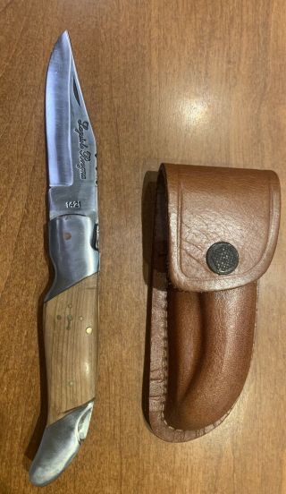 Folding French Camp/hunting Laguiole Bougna Knife W/ Leather Case
