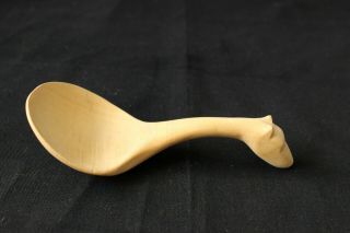 Birch Wood Spoon With Bear Head Carved In Handle End,  Winnebago Tribe