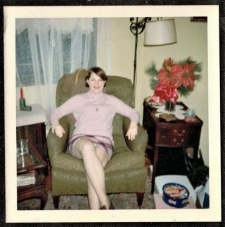 Vintage Photograph Young Woman Sitting In Chair In Retro Living Room