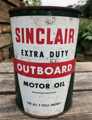 Vtg 1950s Sinclair Extra Duty Outboard Motor Oil 1 Quart Oil Can Tin