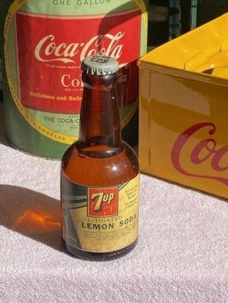 M19) Vintage 7up Amber Cola Bottle Soda Knoxville Tn Paper Label W Cap