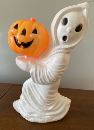 Vintage Ghost Blow Mold With Jack O Lantern/pumpkin 13” Halloween