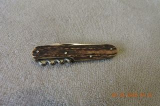 Vintage Boker 2 Blade Stag Handle German Pocket Knife W/corkscrew