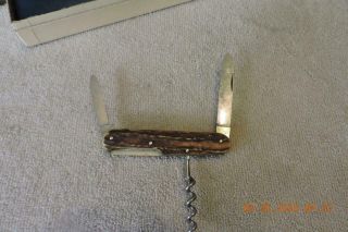 Vintage Boker 2 Blade Stag Handle German Pocket Knife W/Corkscrew 3
