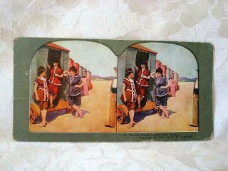 1902 Stereoview Stereo Card On The Beach Bath House Bathing Beauties Ingersoll