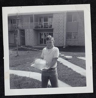 Antique Vintage Photograph Young Boy Holding Birthday Cake In Backyard