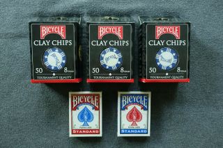 Bicycle 150 Clay Chips,  8 Gram,  Nib,  Plus 2 Decks Of Cards