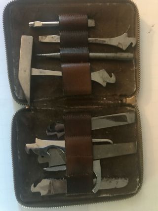 Pocket Knife Multi - Tool Kit Leather Case Vintage Saw Hammer Screwdriver Etc
