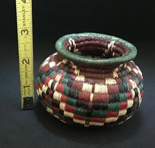 Vintage Wounaan Embera Panama Native Indian Woven Basket Geometric Design 2.  5”t