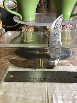Spanish Navaja Folding Knife Salamanca Horn 1940 Etched For Restoration Chile