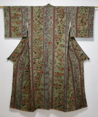 Japanese Silk Kimono / Artist Work / Birds & Butterfly /chirimen Silk Fabric/547