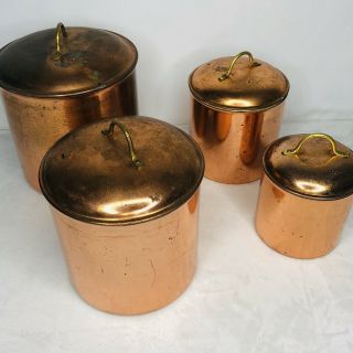 Vintage Copper Canister Set Set Of 4 Nesting Canisters Flour Sugar Coffee Tea