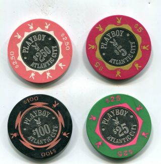 $2.  50 - $5 - $25 And $100 Playboy Club Atlantic City Nj Gambling Chips 1981 - 1984