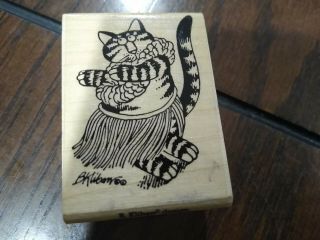 B.  Kliban Cat Rubber Stamp Hawaiian Rubber Hula Cat Wood Vtg 90 