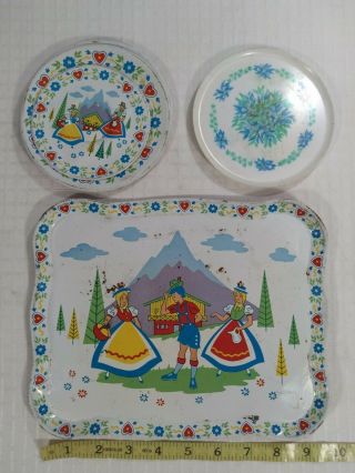 Vintage Ohio Art Swiss Miss Tin Tea Set Plates and Serving tray 1950s Toys 2