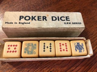 Vintage Set Of 5 Bakelite Poker Dice Ilex Series Made In England