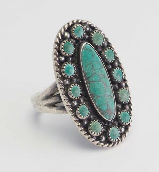Vintage Native American Sterling Silver Turquoise Oval Ring Size 6
