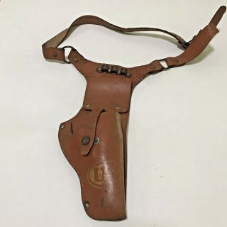 Vintage Toy U.  S.  Army Leather Holster With Snap,  Belt Loop And Shoulder Strap