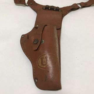 Vintage Toy U.  S.  Army Leather Holster with Snap,  Belt Loop and Shoulder Strap 2