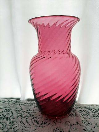 Vintage Large Pilgrim Wv Hand Blown Cranberry Optic Art Glass 10 " Tall Vase