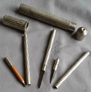 Vintage Cased Travelling Writing Set - Etui Dip Pen Pencil Sharpener Inkwell
