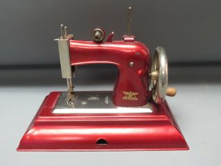 Vintage Casige Red Hand Crank Toy Sewing Machine Gremany British Zone