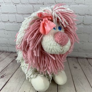 Vintage 1986 Kenner Disney Fluppy Dog 13 " Pink & White Yarn Plush Stuffed Puppy