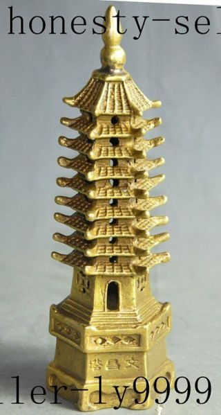 Chinese Tibet Buddhism Temple Brass Wenchang Tower Stupa Pagoda Statue