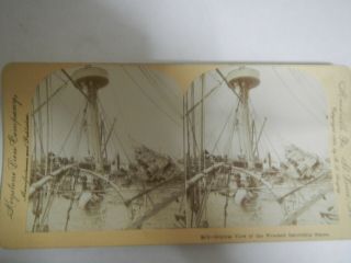 Stereoview Card 1898 Spanish American War Wrecked Battleship Maine Keystone