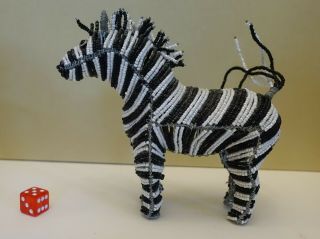 3c11 Africa Zimbabwe Folk Art Beaded Wire Zebra Figure 7 " Long