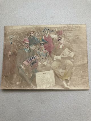 Vintage Early 1900’s Hand Tinted Photo Of Men With Sign “from Swan Home”