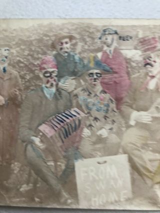 Vintage Early 1900’s Hand Tinted Photo Of Men with Sign “From Swan Home” 2