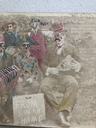 Vintage Early 1900’s Hand Tinted Photo Of Men with Sign “From Swan Home” 3