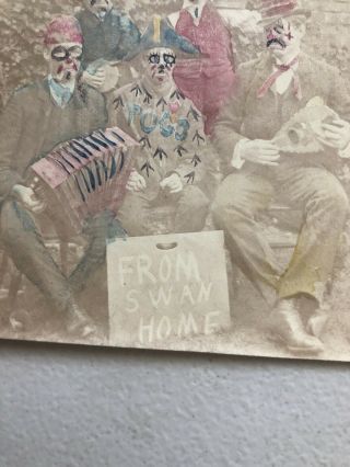 Vintage Early 1900’s Hand Tinted Photo Of Men with Sign “From Swan Home” 4