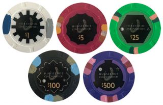 (5) Horseshoe Casino Paulson Poker Chips Sample Set
