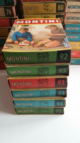 6 Boxes Of Vintage 1960 Montini Construction Bricks.  Old Stock From Toy Shop.