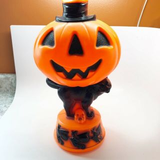 Vintage Empire Pumpkin Head Top Hat Black Cat Flying Witch 14 " Blow Mold