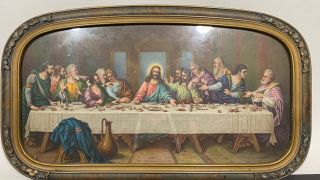 Vtg Religious Holy Icon Jesus Last Supper Colored Framed Art Print