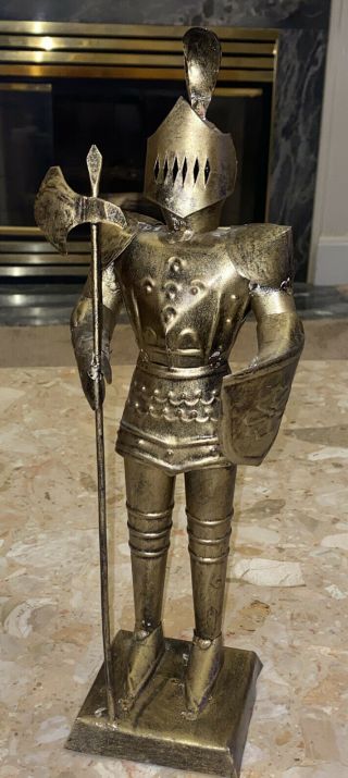 Vintage Gold Medieval Knight Metal Armor Figurine Figure 15.  5” Statue Mexico